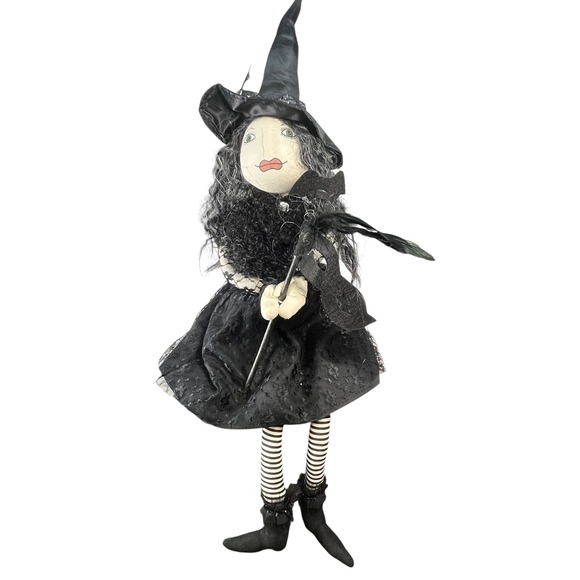Gothic‎ Witch Halloween Doll Black Lace Masquerade Decor Art Doll 28.5" - Picture 1 of 5